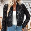 Neue Elegante Damen Jacquard Spitze Perspektive Reißverschluss Kurze Jacke Obermantel