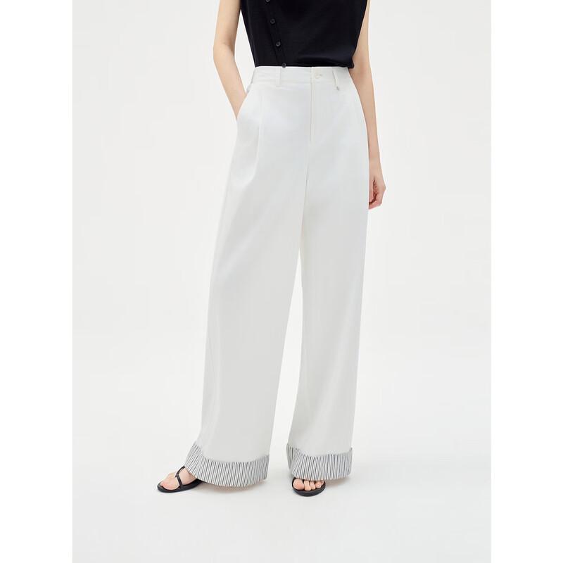 ELLE Women s White Patchwork Stripe Wide-Leg Casual Pants XL