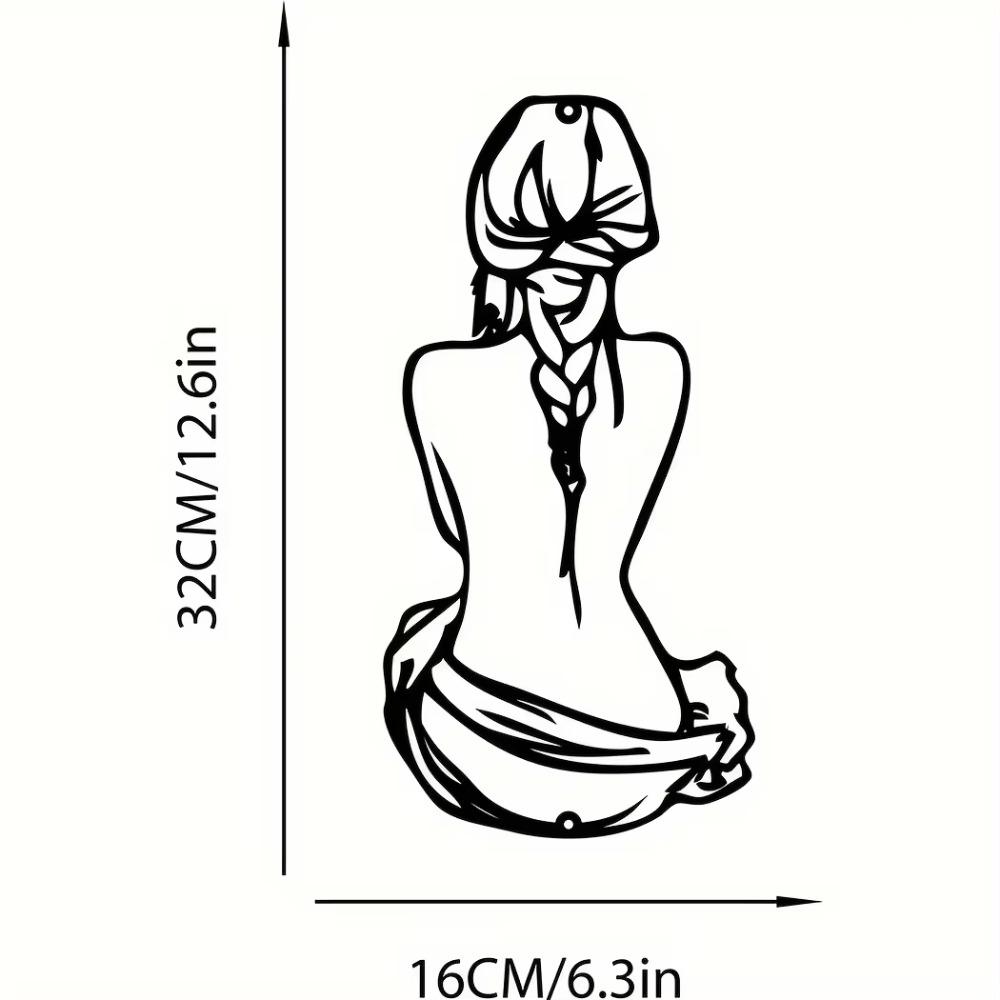 Braid Hair Woman Wall Sign Minimalist Line Art Metal Decor, Modern Woman Shape Wall Art, Stylish Home Accent & Housewarming Gift