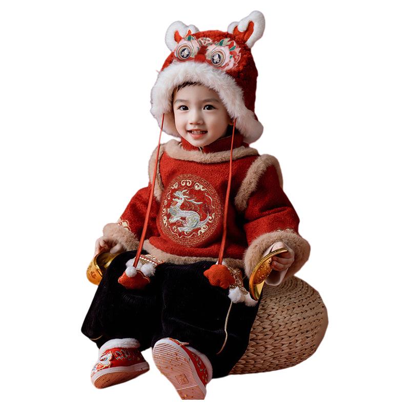 2026 New Year Hanfu Boys Festive Tang Suit - Winter Solstice First Birthday Formal Wear Set