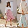 Falda Midi de Cintura Alta para Mujer Corte Regular Estampado Floral Pequeño Cierre de Lazo Volante Irregular Abertura Falda de Gasa de Verano