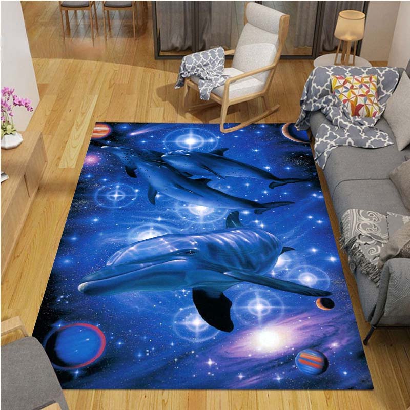 Beautiful Universe Purple Sky Zodiac Rug Living Room Bedroom Large Rug Aesthetic Floor Mat Ocean Dolphin Galaxy Whale Rug