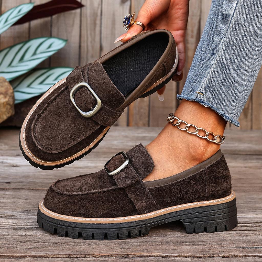 British Style Women Loafers Spring Autumn Thick Heel Sneakers Women Retro Fashion Single Shoes Round Toe PU Leather Shoes Women