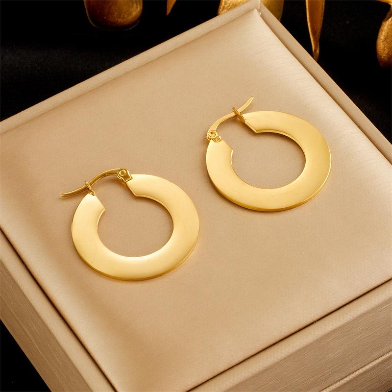 Gold Tone Flat Wide Hoop Earrings for Women