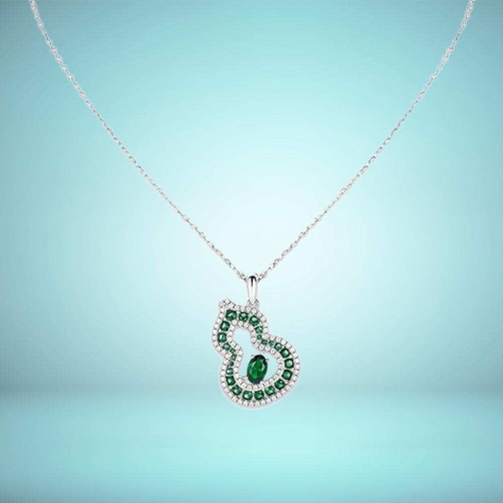 Fine Sterling Silver Luxury Green Purple Zircon Bamboo Chain Necklace for Women