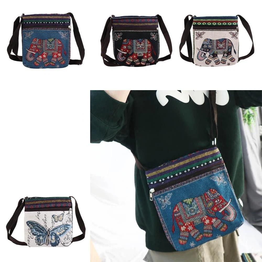 Embroidery Cute Elephant Cloth Bag Large Capacity Animal Shoulder Bag  Girls