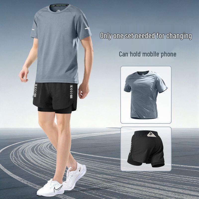 Men's Quick-Dry Running Sports Set - Short Sleeve & Shorts for Summer Marathon Training