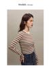 Women's Slim Fit Contrast Stripe Long Sleeve Knit Top for Autumn/Winter 2023