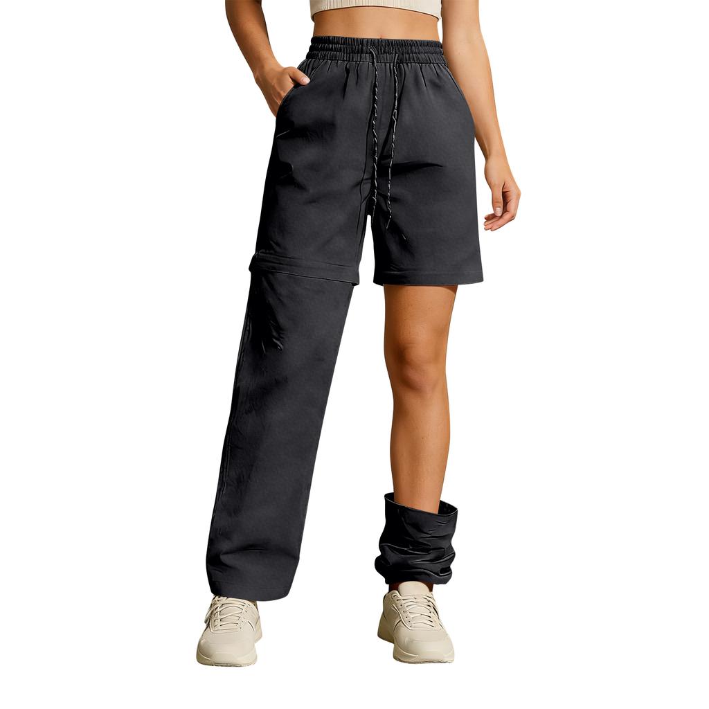 Women's Loose Straight-Leg Pants with Drawstring, Detachable Cargo Pants