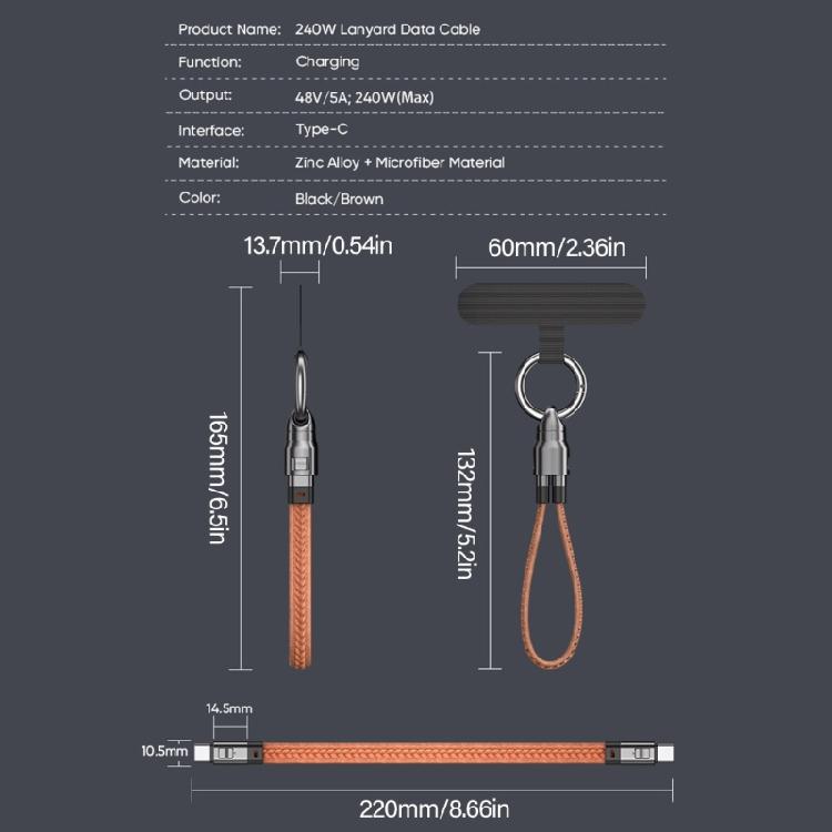 Phone Lanyard USB C Quick Charging Cable With Rotating 240W Type C Cable For Efficient Charging