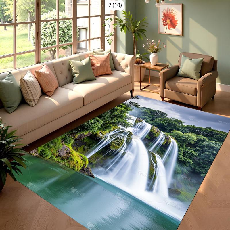 Rugs Forest Moss Shallow Stream Rug Carpet Mat Non-Slip for Living Room Bedroom Serene Home Decor