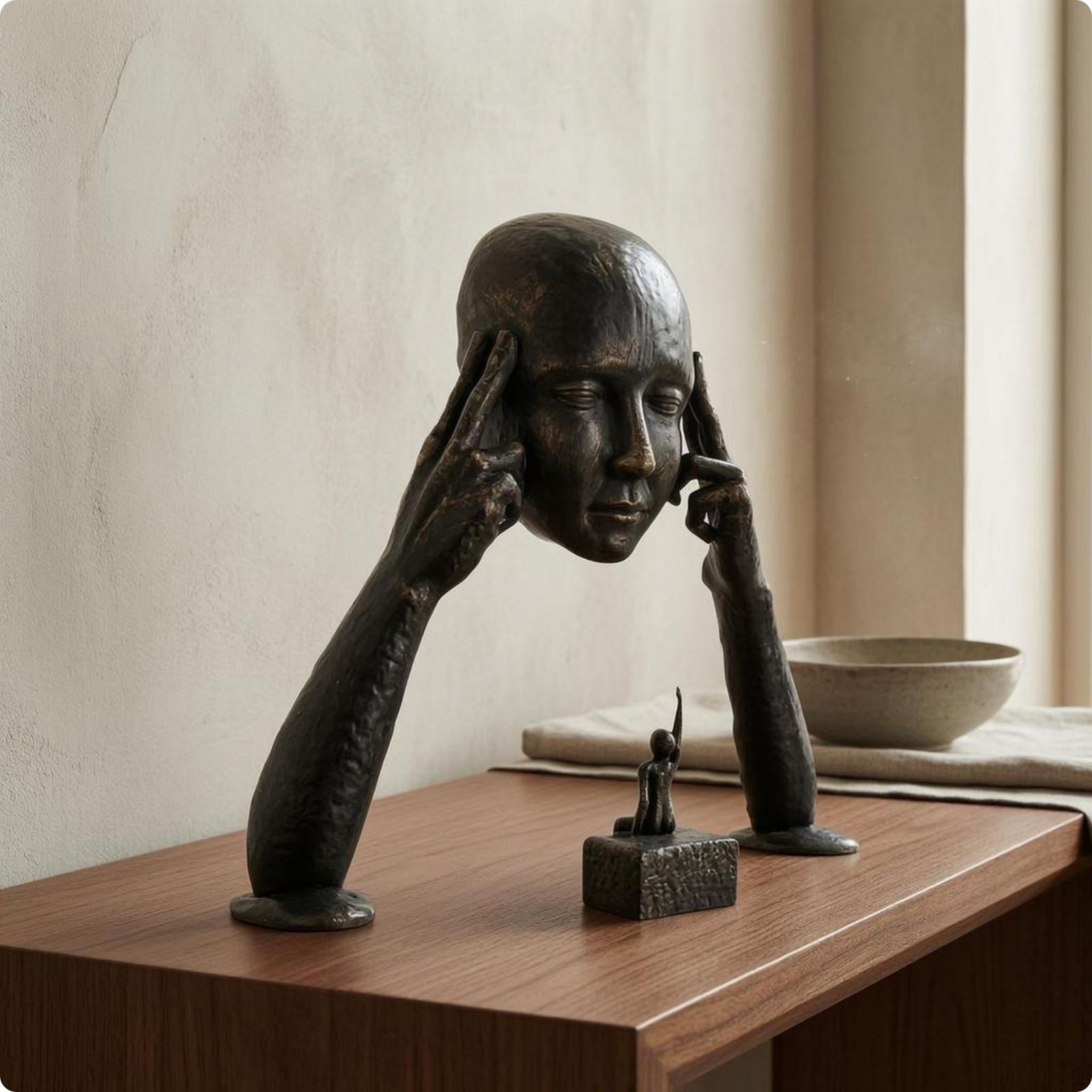 Abstract Figure Sculpture Zinc Alloy Metal Textured Cast Statue Black