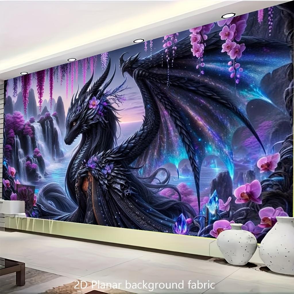 Drachen Fantasy Wandteppich Lila Wasserfall Mythisches Wesen Kunst Dekor Wohnzimmer Schlafzimmer Hängende Decke Heimdekoration
