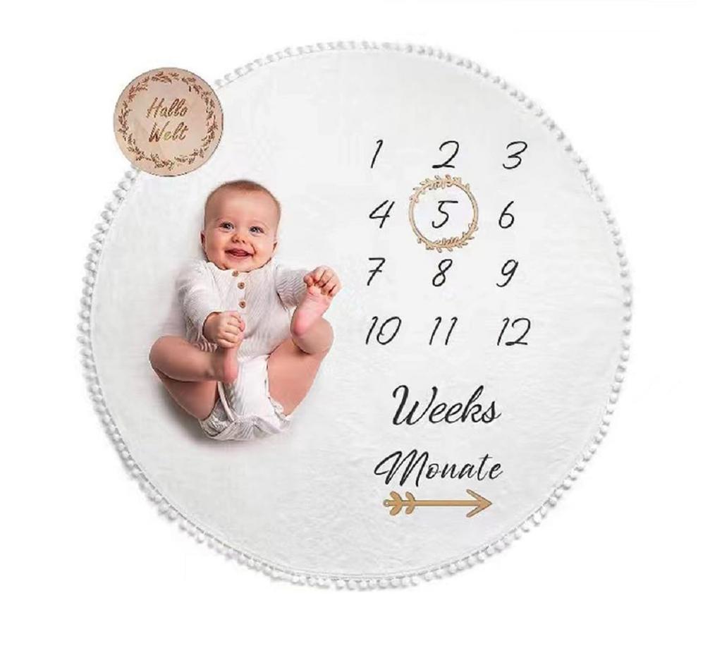 Monthly Photo Nap Baby Photo Commemorative Growth Photo Memorial Item Blanket, Mat, Shoot, Photo, Record, Birthday, Garland, QB-127 (Round)