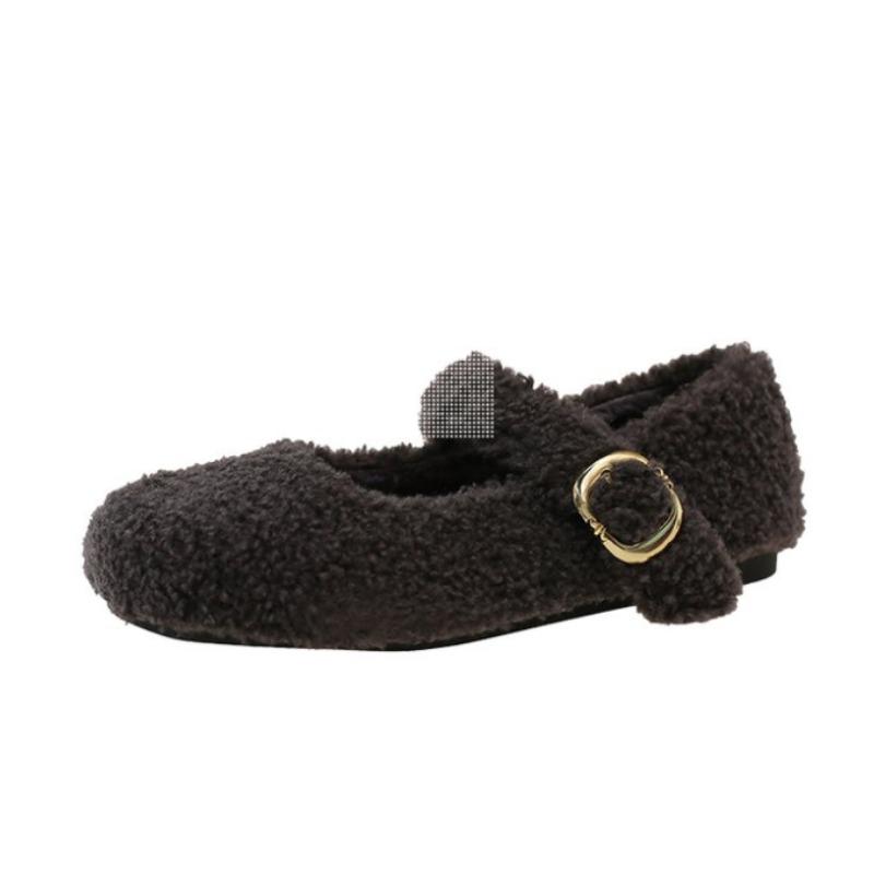 Fashion Fashion Round Toe Ballet Flats Boots for Woman Keep Warm Plush Loafers Ladies Brand Design Fluffy Mary Jane Shoes Botas Mujer