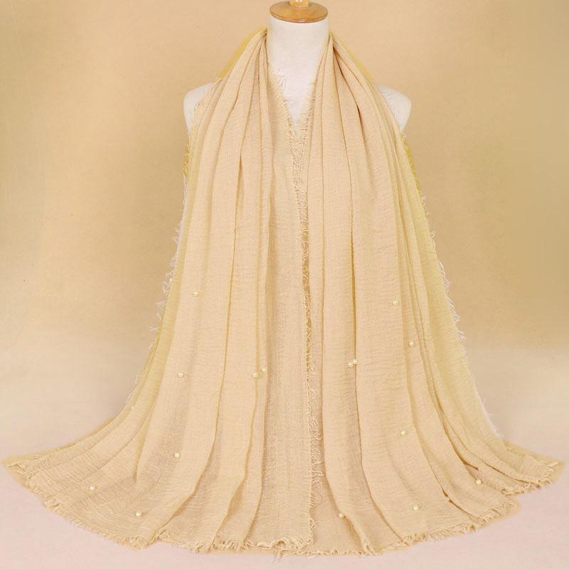 New Pearl Cotton Linen Tassels Scarf For Women Girls Autumn Retro Edge Sunscreen Scarves Soft Foulard Viscose Female Wrap Shawls