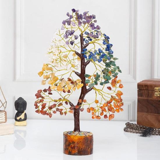 Crystal Tree for Positive Energy, Feng Shui Tree 7 Chakra Tree, Crystal Decor Spiritual Gift, Meditation Home Decor Golden Wire