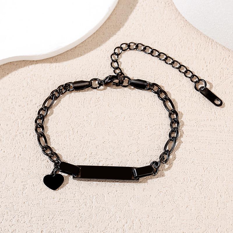 Stainless Steel Cuban Link Bracelet with Heart Plate for Custom Engraving