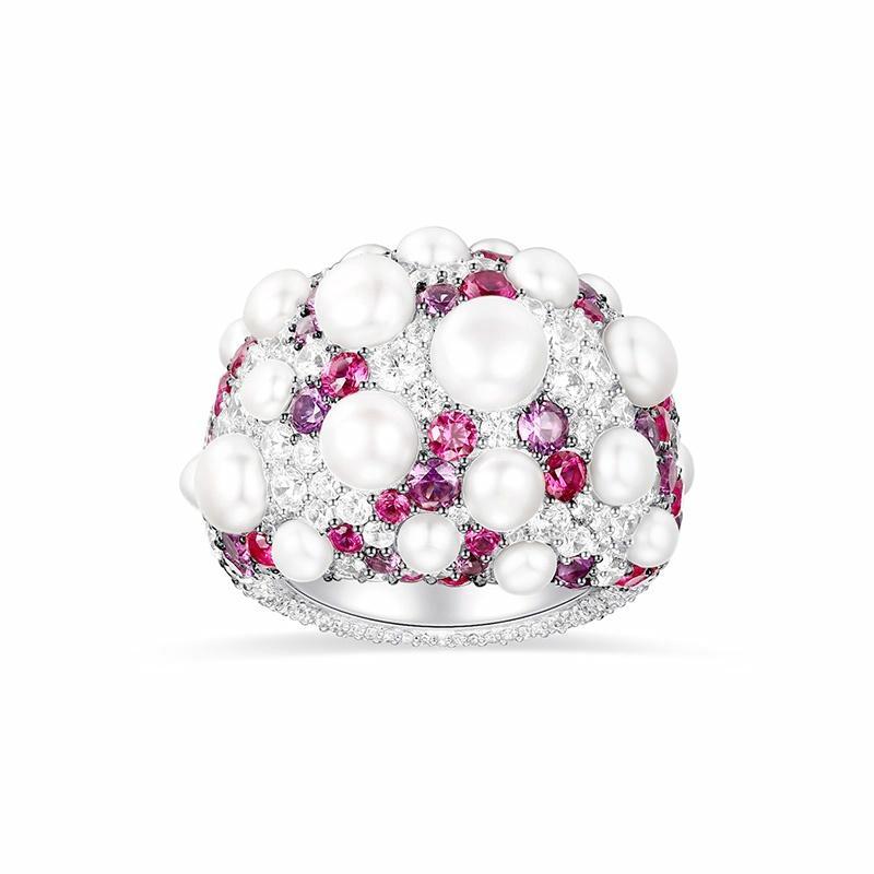 APM Monaco [Romantic Confession] Thickened pavé pearls are elegant and noble, ring for women, rouge red/white Carmine/white 52 белый