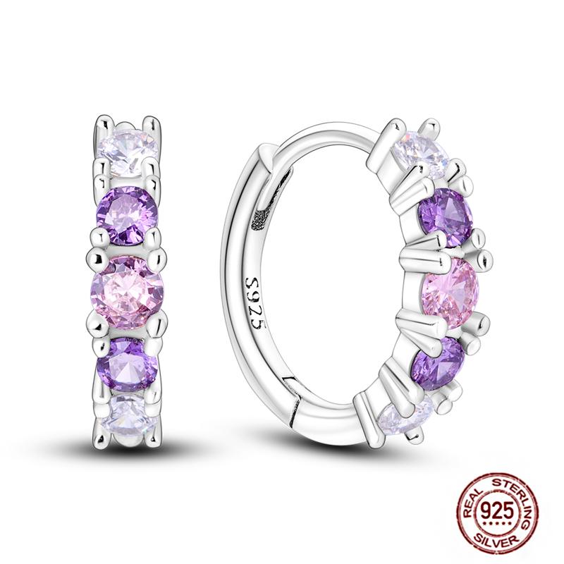 Sparkling Women Hoop Earrings 925 copper Heart Shape Star Moon Round Blue Zircon Fit Origina Drop Earrings Zircon Holiday gifts