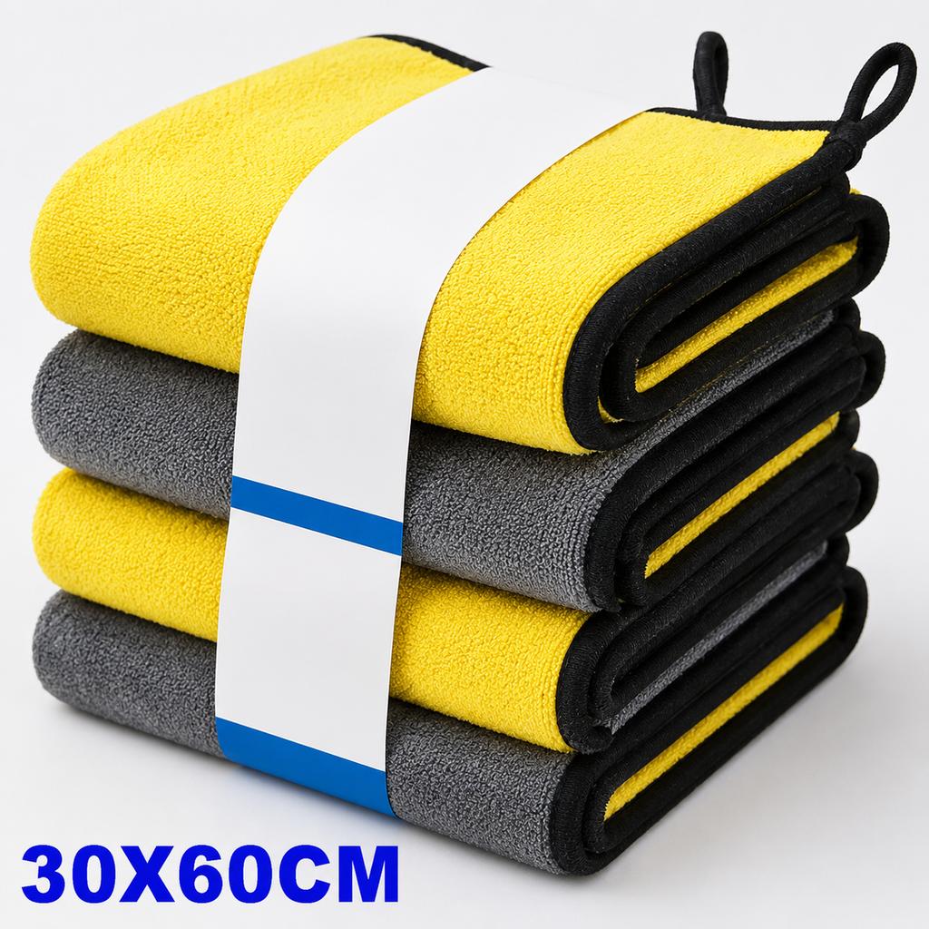 1-4pcs Microfiber Car Washing Towel Soft Quick Drying Windows Mirrors Wiping Rags Home Double Layer Cleaning Cloths 500GSM