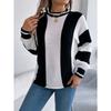 Fashionable Women's Hoodie: Casual Contrast-Striped Lantern-Sleeve Pullover Knitwear