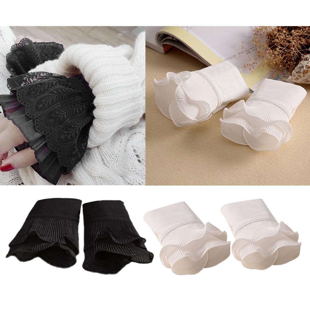 Elegant Lace Pleated Wrist Cuff Button Decorated Cuff Fake Sleeves Cotton Women’s Accessories for Daily Outfit