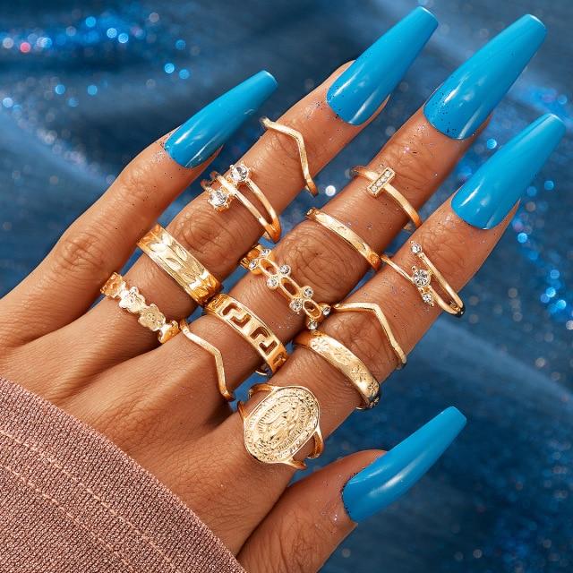 Matching Rings For Women Anillos Mujer Gold Ring Set Bagues Anillo Bohemian Jewellery Slytherin Accessories Couple Gift Sygnety