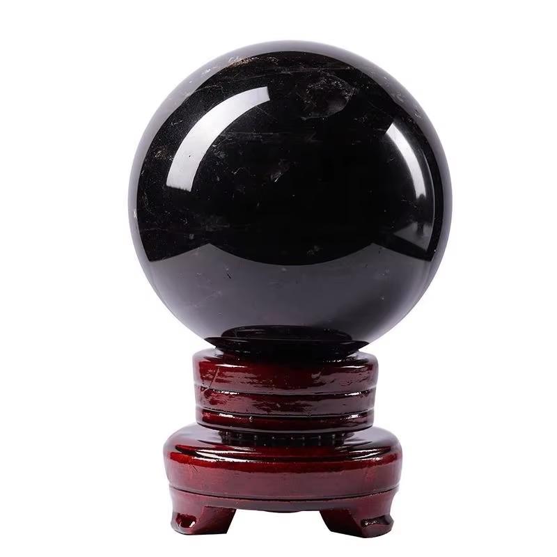 Natural Black Crystal Ball Porch Living Room Desk Feng Shui Ornaments China Gift Box Packaging Manufacturers (as the picture,Boutique 3cm base)