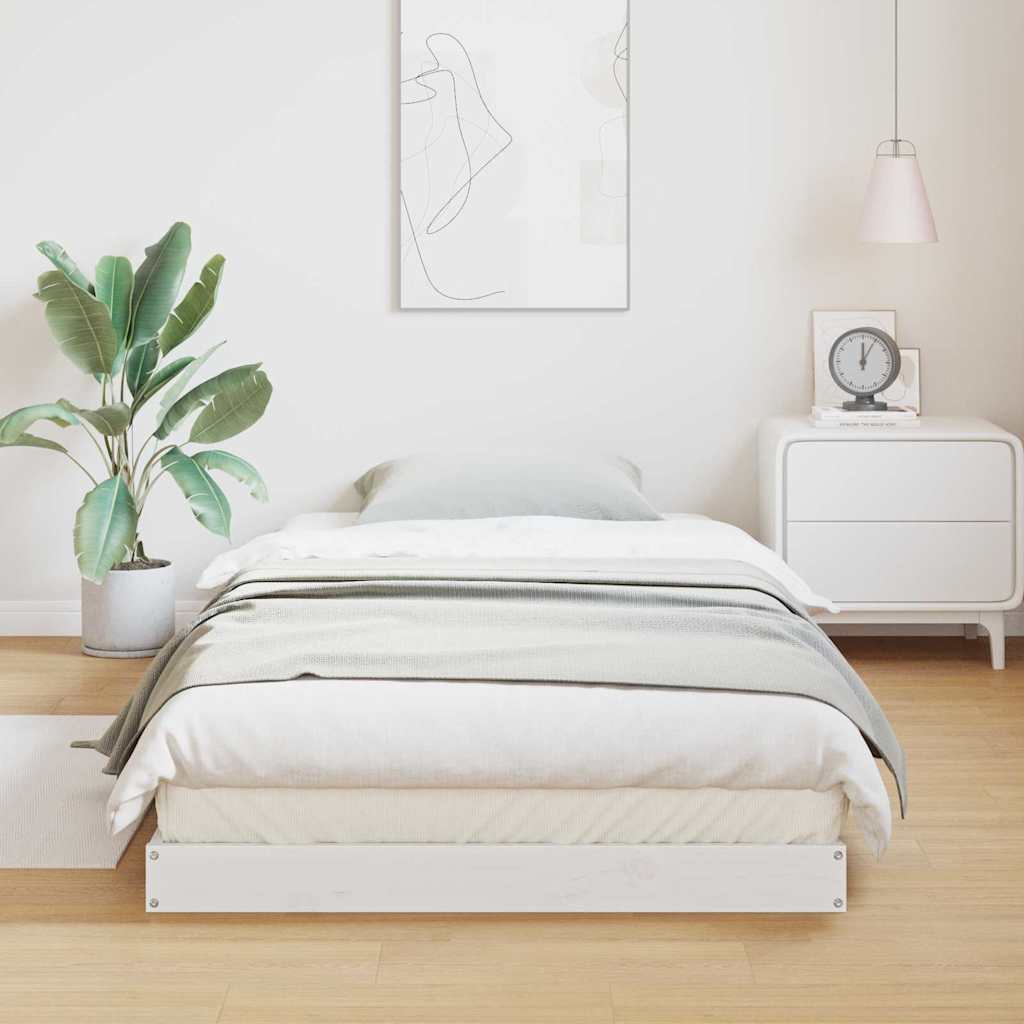 Floor Bed Frame White 90 x 210 cm Solid Pine Wood
