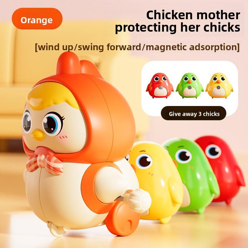 Little Chicken Protecting Its Chicks. Chicken Mother Swaying Over The Chicks. Cute and Charming Magnetic Toy for Early Learning and Crawling. Three little chickens оранжевый