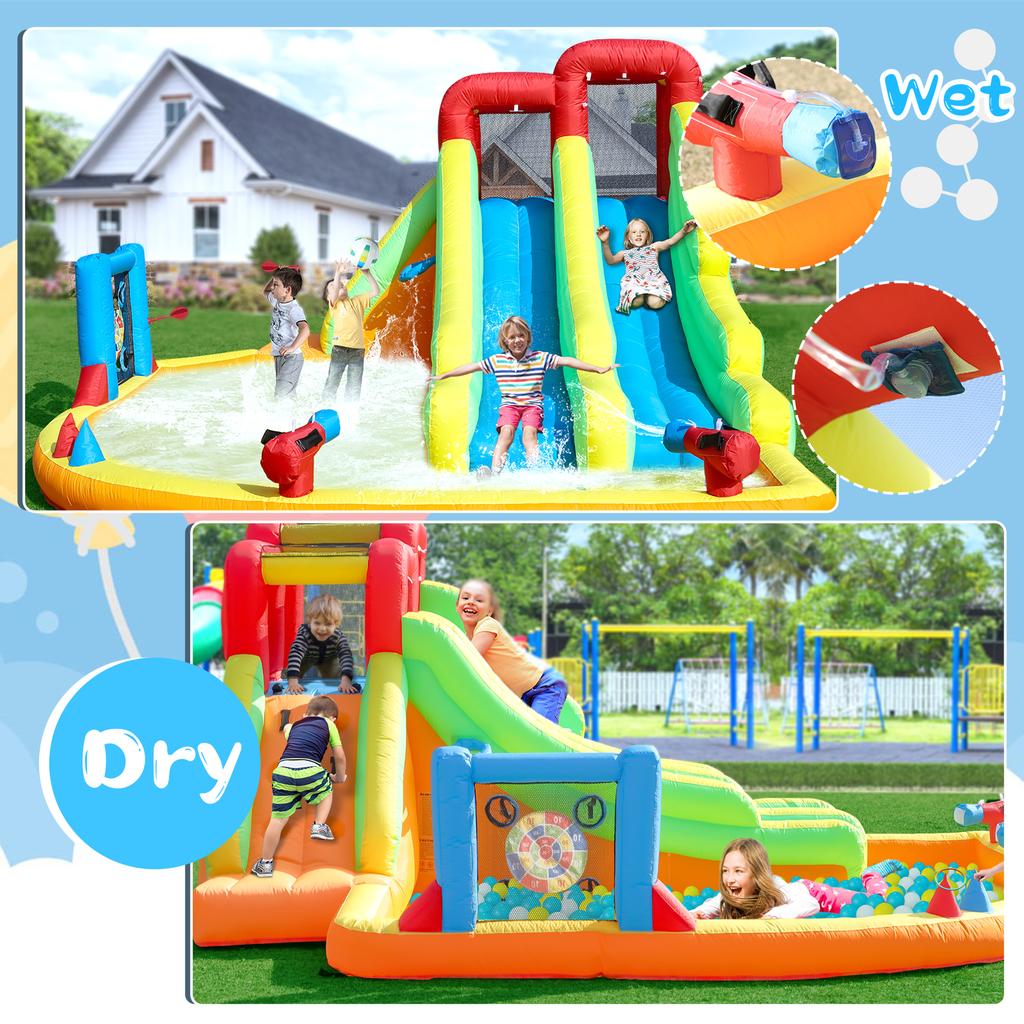 Commercial Double Lane Inflatable  Water Slide Bouncer Combo Bounce House with Water Pool,Trampoline,Shooting Net,Basket,Climb