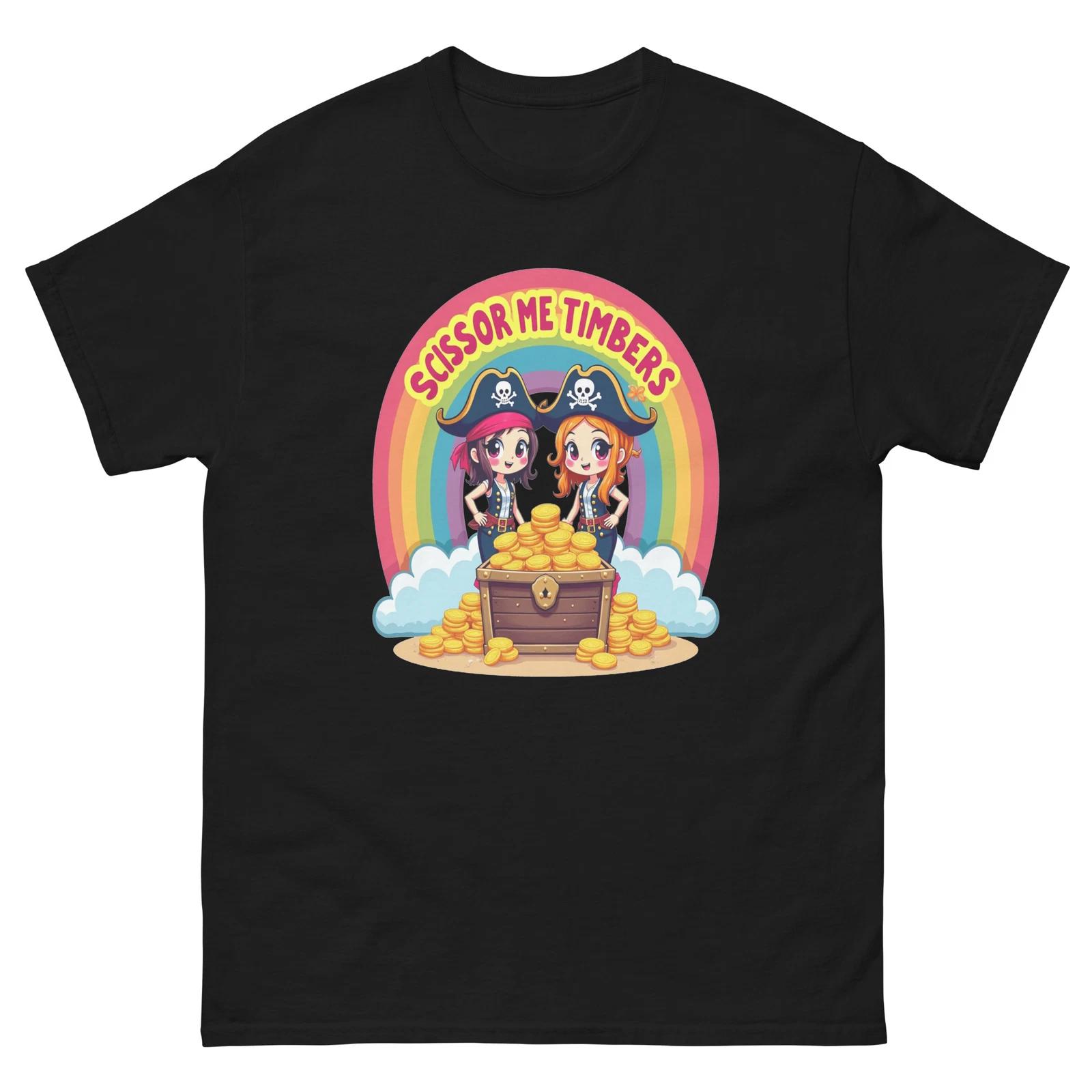 Scissor Me Timbers Cartoon Pirate Rainbow Fun T-Shirt S