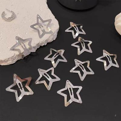 Mno Sparkly Metal Silver Star Snap Hairpins (10 Pieces Per Set)