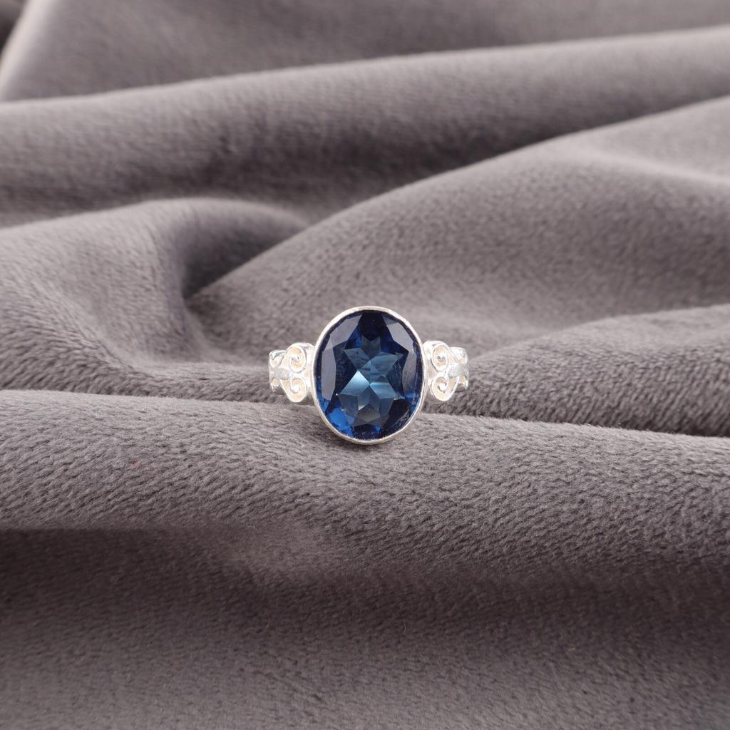 London Blue Topaz Gemstone 925 Sterling Silver Jewelry Handmade Designer Ring RR-66-12