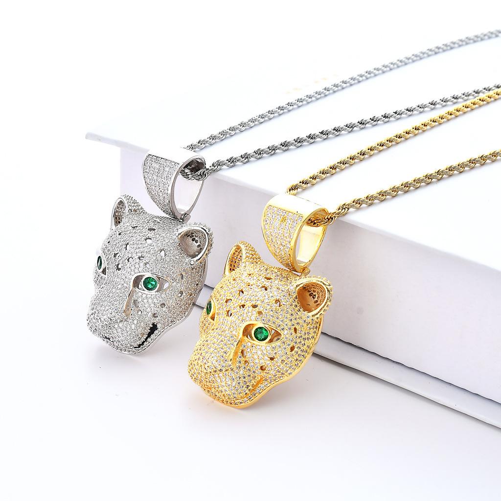 BES Bling Bling Micro-inlaid 5A Zircon Animal Pendant Leopard Head Pendant for Necklace Accessories Men Women