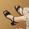 New summer middle heel with sandals women's rubber soft sole size women's shoes casual square heel square head sandals women's