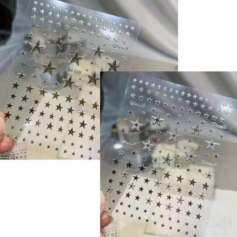 

Internet Hot Accessible Luxury Nail Sticker White and Black Bronzing Silver Moon Mini Four Awn Five-Pointed Star Decorations 510 Gold + one silver each