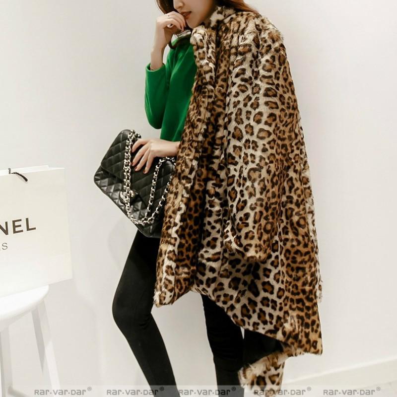 Imitation fur coat European and American large size fur coat women's clothing, sexy leopard print long trench coat winter cotton coat women