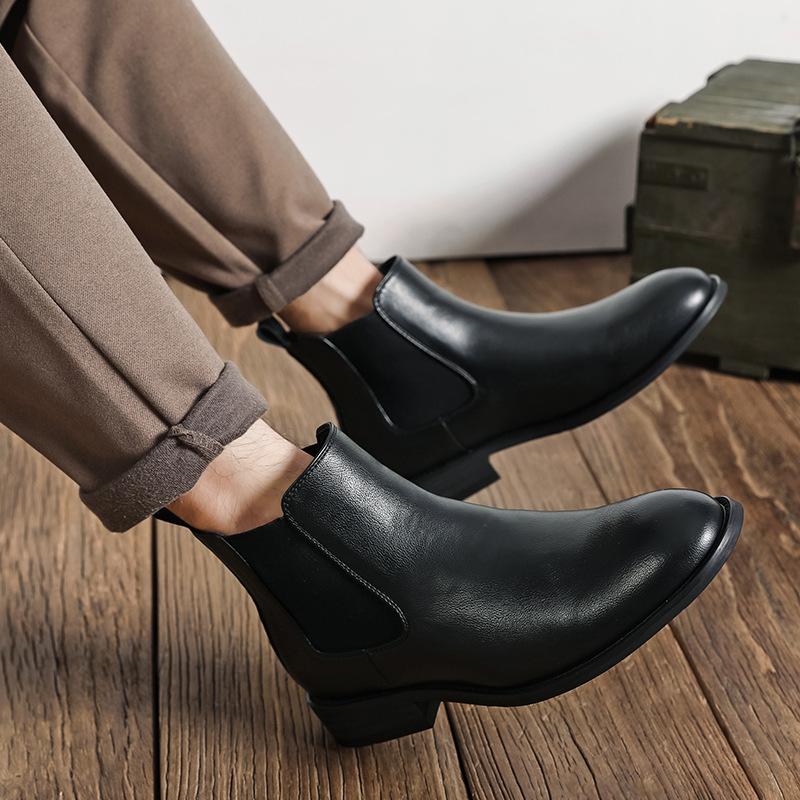 Fashion British Pointy Ankle Booties for Men 2024 Autumn Winter New Designer Chelsea Boots Male Fashion Casual Leather Shoes Man