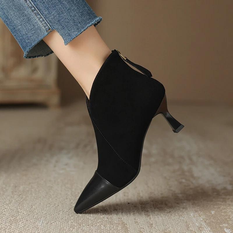 NEW Autumn Women Boots Sheep Suede Leather Shoes for Women Pointed Toe Thin Heel Boots Elegent High Heel Ankle Boots Daily Shoes