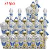 11Pcs Medieval Stormwind Soldiers Golden Knights Building Blocks Accessories Helmet Sword Weapons Action Figures Kids Toys Gifts