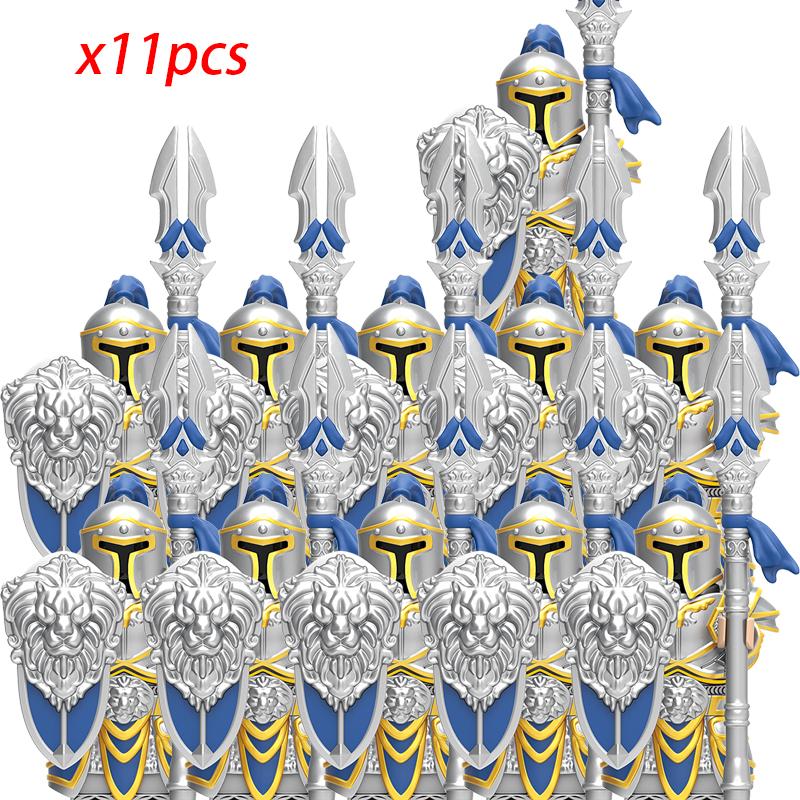 11Pcs Medieval Stormwind Soldiers Golden Knights Building Blocks Accessories Helmet Sword Weapons Action Figures Kids Toys Gifts