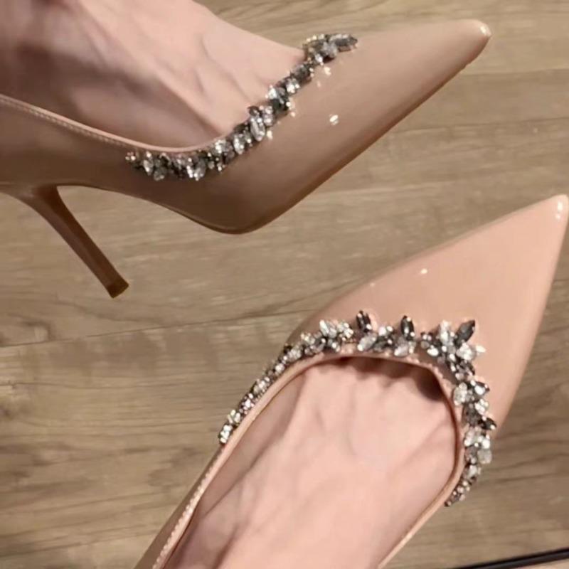 Summer New Luxury Women's Slingback High Heels Sandals Sexy Pointed Designer High Heels Rhinestone Banquet Wedding Shoes