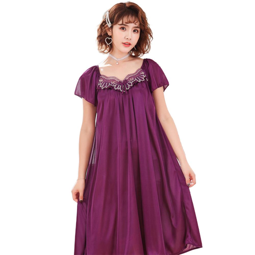 

Жіноча оверсайз нічна сорочка з коротким рукавом мереживна клаптева нічна сорочка з коротким рукавом піжама One Size темно-фіолетовий колір