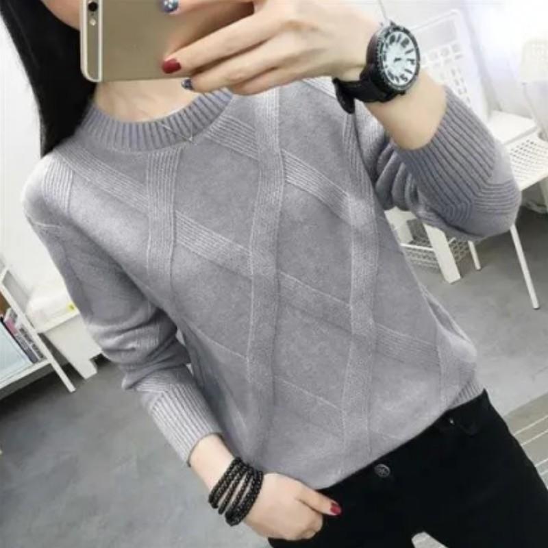 Damen Frühling Herbst Langarm Rundhals Pullover Unterhemd Lässig Ausgeh-Pullover