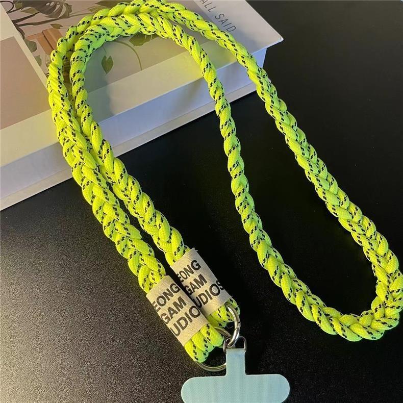 Durable Three-Strand Braided Mobile Phone Lanyard Long Crossbody Shoulder Strap with Ponytail Holder Pendant for Women