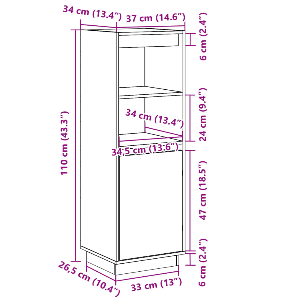 Highboard 37 X 34 X 110 Cm Solid Pine Wood