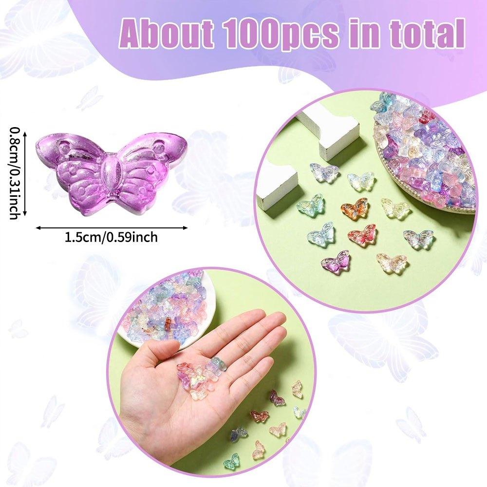 10/30/50pcs Random Mixed Transperent Glass Butterfly Beads Multicolor Clear Crystal Butterfly Beads for Jewelry Making Bracelets