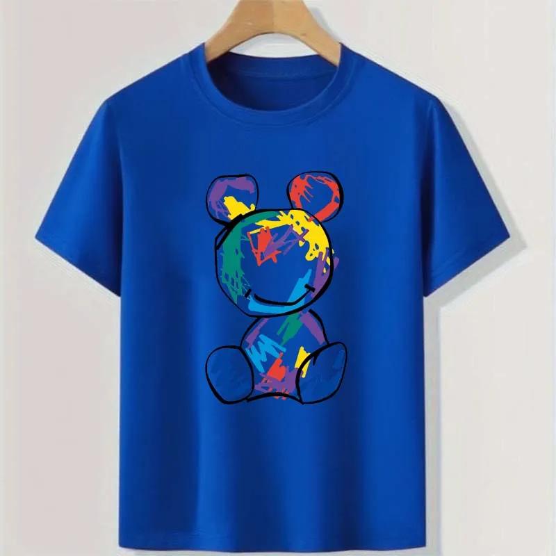 Graffiti Bear Teenage Colorful Tops Clothing Summer Boys Casual Cool Streetwear Round Neck Short Sleeve Children T-shirt
